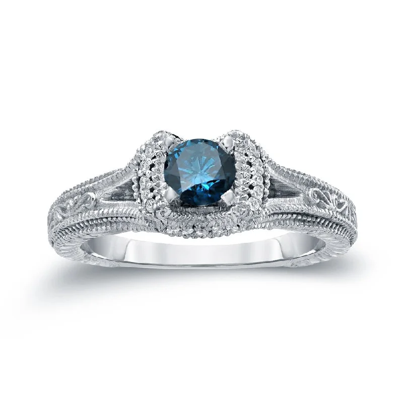 Engagement rings with rough opal for texture -14k Gold Round 1/2ct TDW Blue Diamond Engagement Ring by Auriya (H-I, I1-I2)