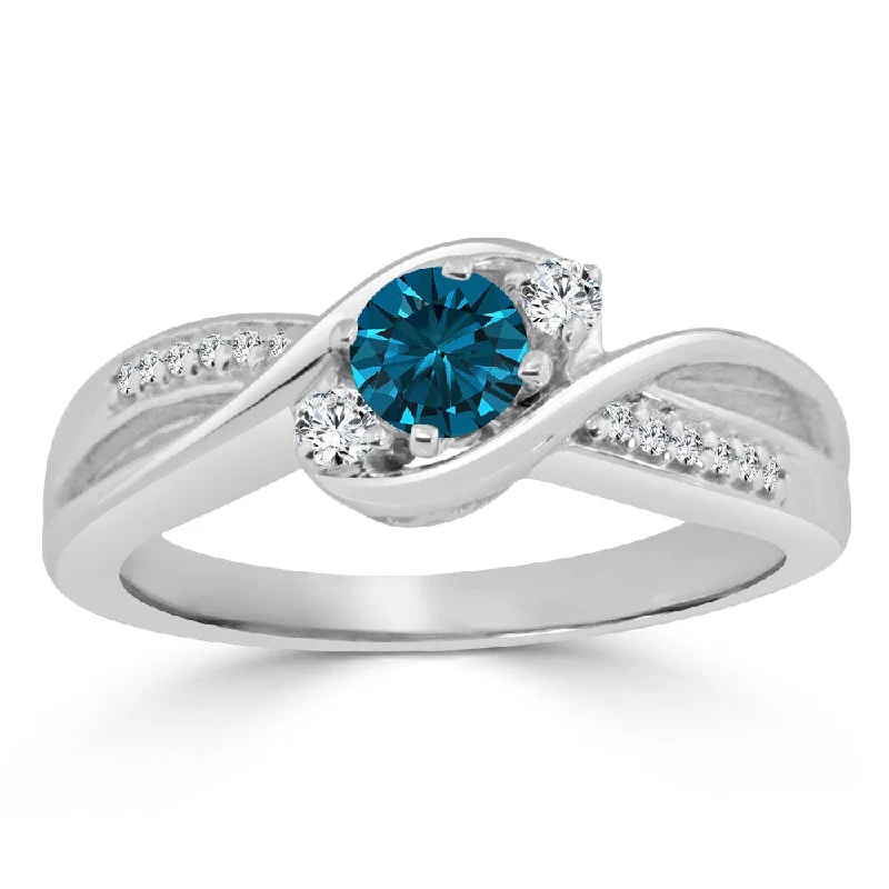 Engagement rings with carved turquoise for boho -14k Gold Twisted Three Stone 1/2ctw Blue Diamond Engagement Ring