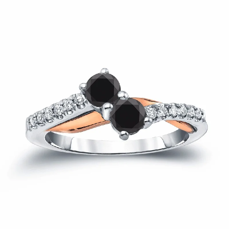 Engagement rings with halo of tiny rubies -14k Two-Tone Rose Gold 1/2ct TDW 2-Stone Black Diamond Ring by Auriya