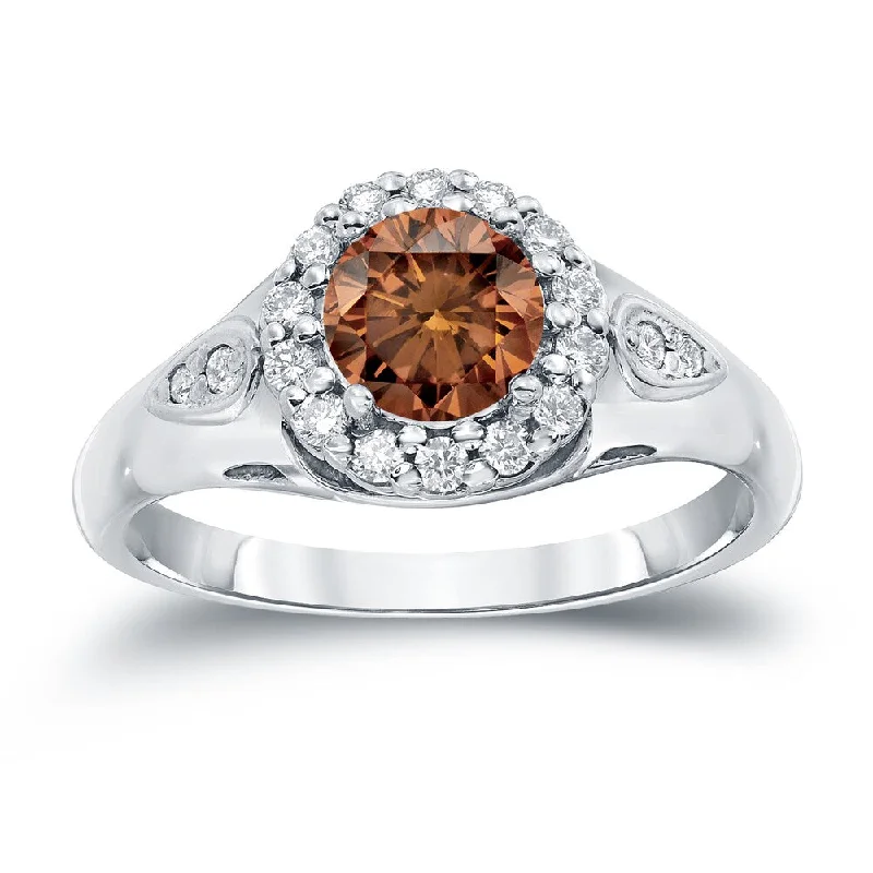 Engagement rings with gothic-inspired garnet details -Auriya 1 1/4ct TDW Round Brown Diamond Halo Engagement Ring 14k Gold (H-I, SI1-SI2)