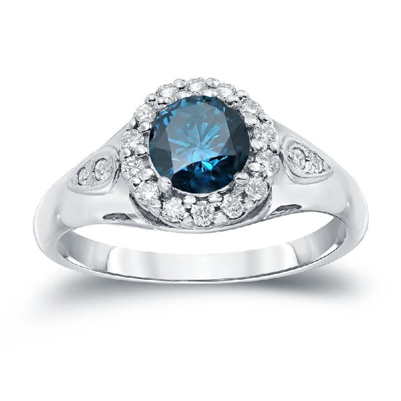 Rose gold engagement rings with shimmering moonstone -Auriya 1 1/4ctw Round Halo Blue Diamond Engagement Ring 14k Gold