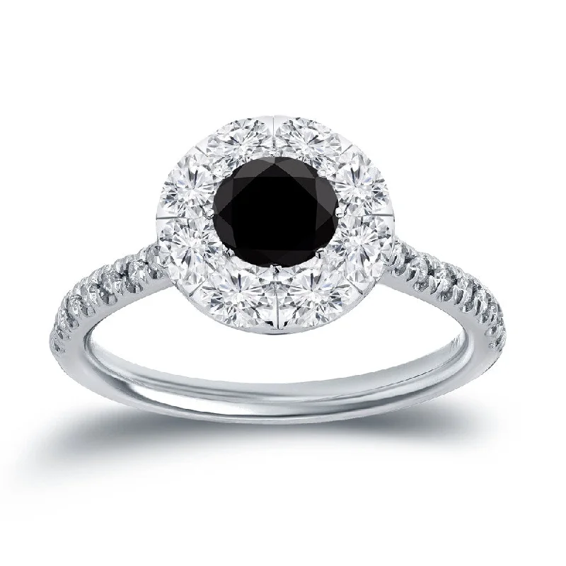 Auriya 1 1/6ctw Black Diamond Halo Engagement Ring 14k Gold