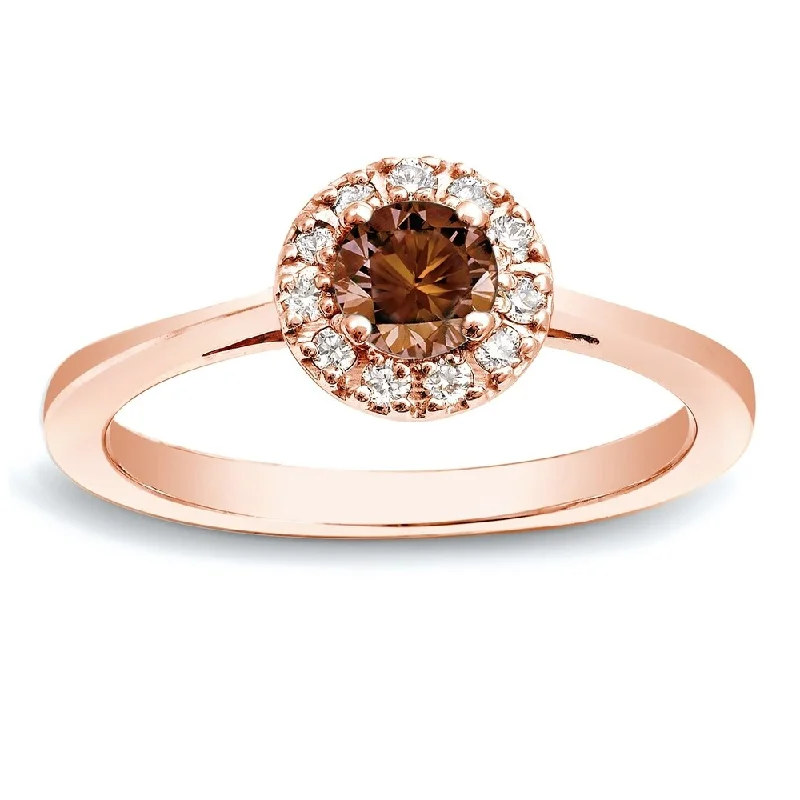 Engagement rings with pink tourmaline for charm -Auriya 1/2ctw Halo Brown Diamond Engagement Ring 14k Rose Gold