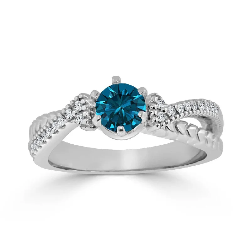 Engagement rings with hidden aquamarine stone accents -Auriya 1/2ctw Round Blue Diamond Engagement Ring 14k Gold