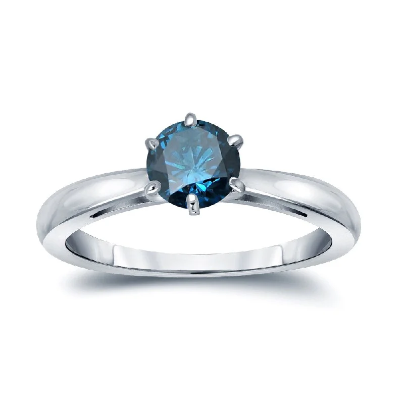 Engagement rings with twisted bands and diamonds -Auriya 1/2ctw Round Solitaire Blue Diamond Ring 14k Gold 6 Prong (SI2-SI3)