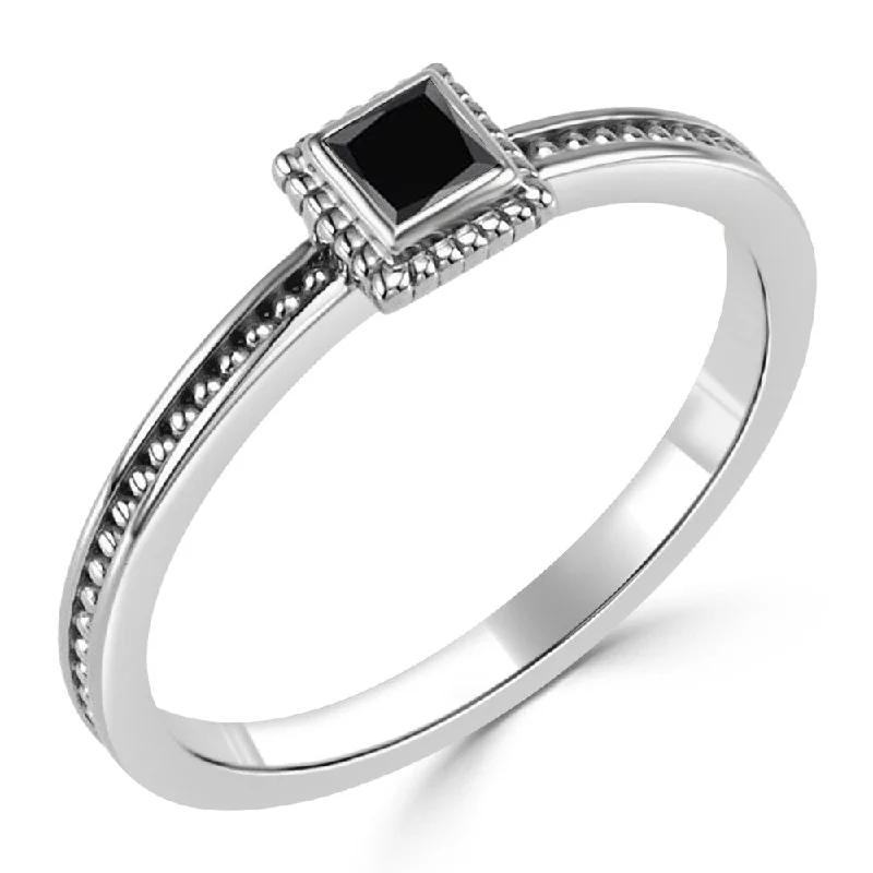 Engagement rings with gothic black diamond stones -Auriya 1/6ctw Stackable Princess Cut Solitaire Black Diamond Ring 10k Gold