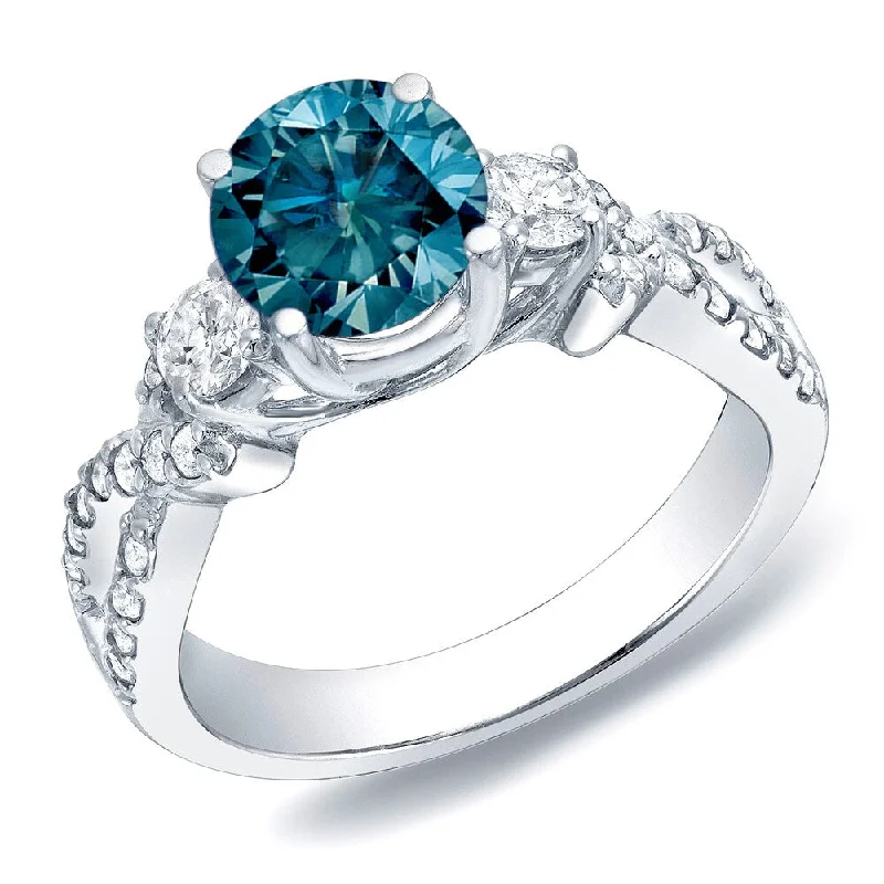 Engagement rings with asscher-cut jade for class -Auriya 14k Gold 1 1/2ctw 3-stone Blue Diamond Engagement Ring