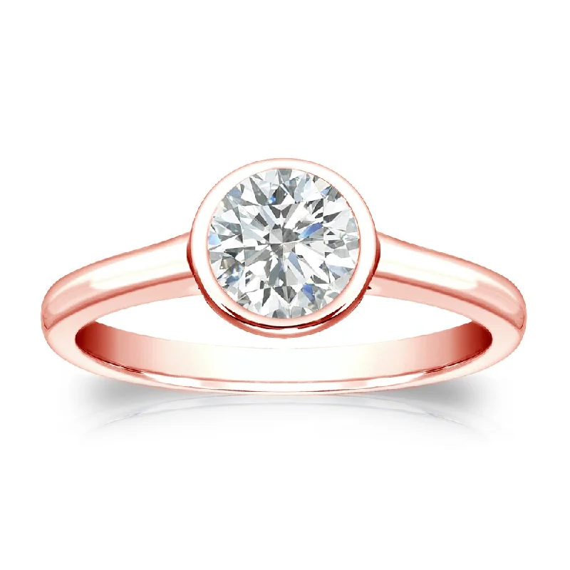 Engagement rings with sleek rose gold twists -Auriya 14k Gold 1/2 carat TW Bezel-set Solitaire Diamond Engagement Ring