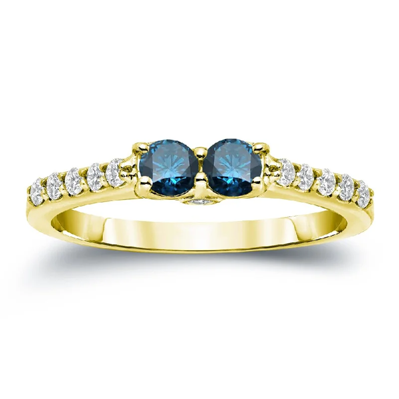 Engagement rings with asscher-cut jade for class -Auriya 14k Gold 1/2ct TDW Round 2-Stone Blue Diamond Engagement Ring