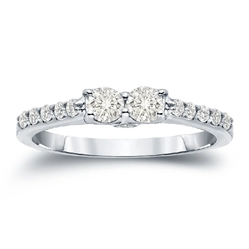 Engagement rings with vintage-inspired claw prongs -Auriya 14k Gold 1/2ct TDW Round 2-StoneDiamond Engagement Ring