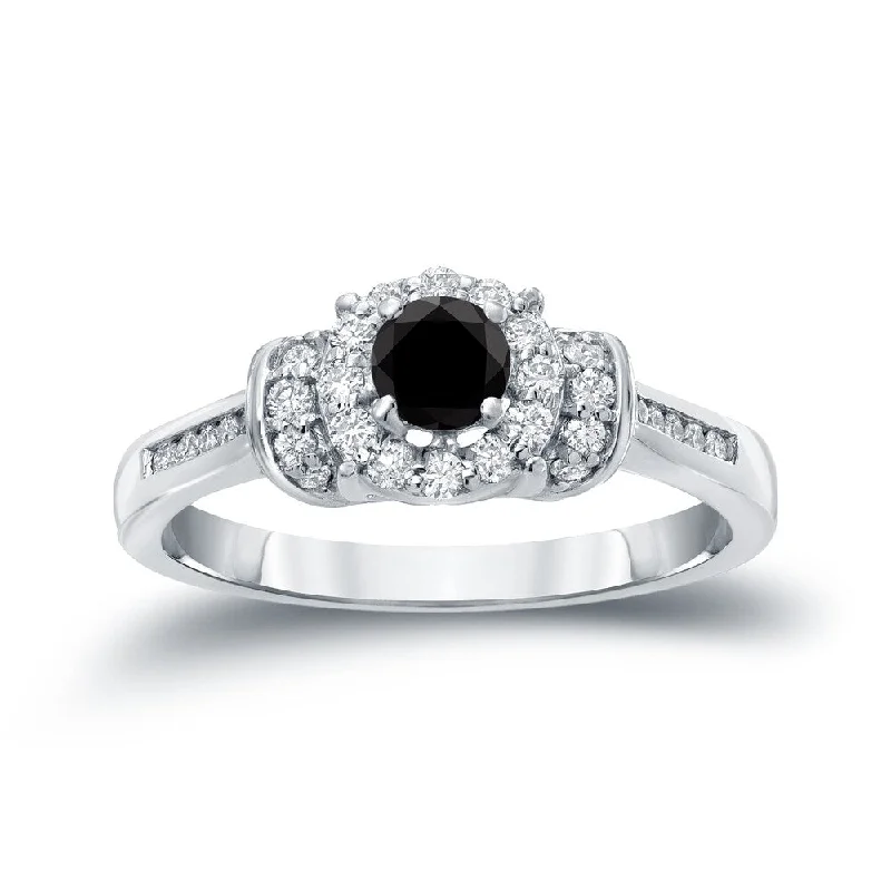 Engagement rings with crisscross onyx band designs -Auriya 14k Gold 1/2ctw Halo Black Diamond Engagement Ring (H-I, I1-I2)