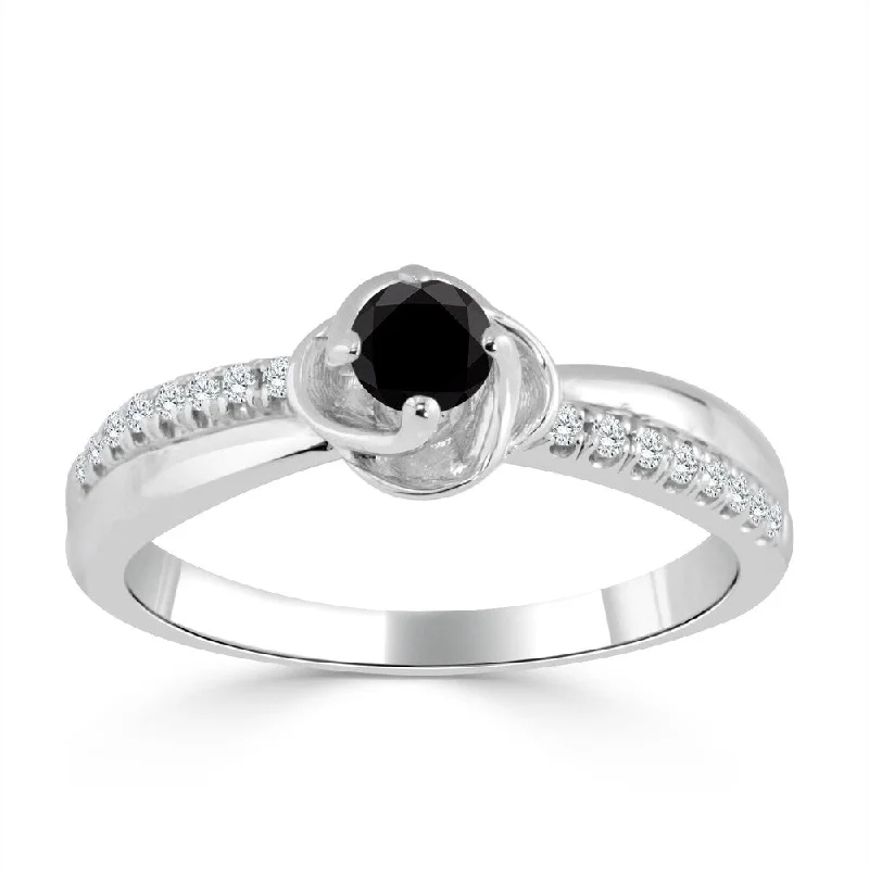 Engagement rings with cushion halo of garnet -Auriya 14k Gold 1/3ct TDW Black and White Diamond Engagement Ring