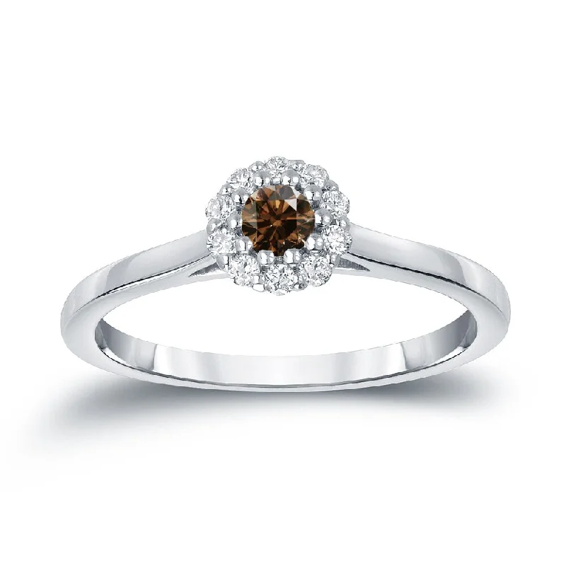 Engagement rings with channel-set tiger eye bands -Auriya 14k Gold 1/4ctw Halo Brown Diamond Engagement Ring (H, I1-I2)