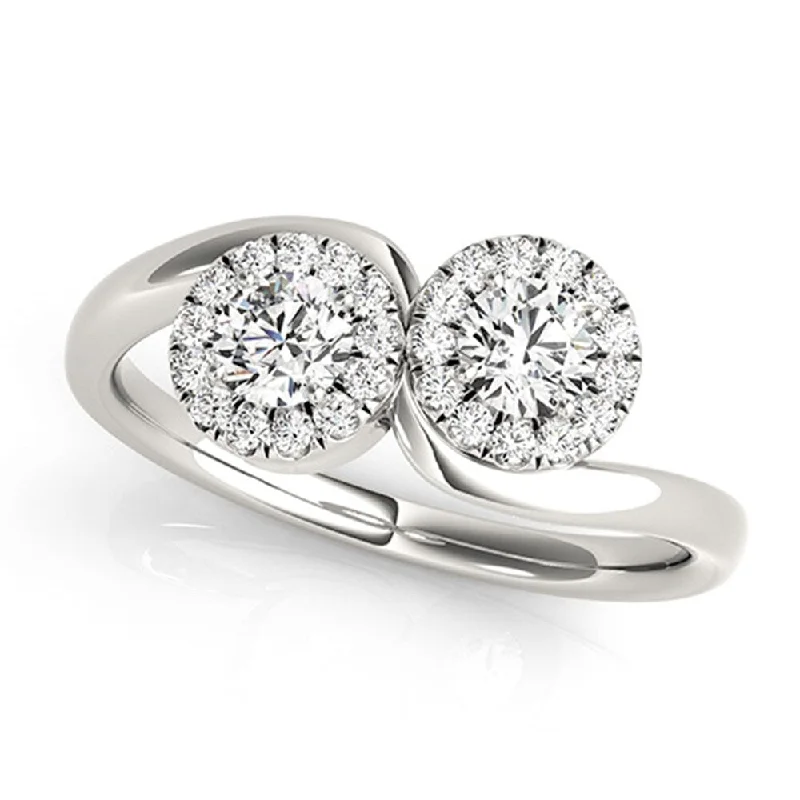 Engagement rings with twisted bands and diamonds -Auriya 14k Gold 1ctw Round Two-stone Halo Diamond Engagement Ring