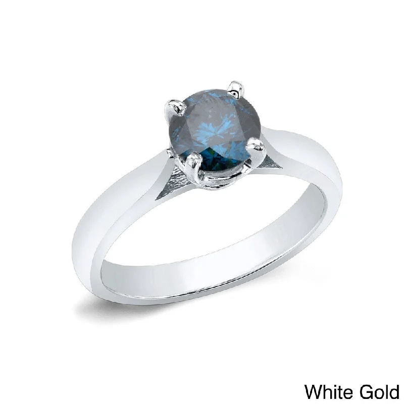 Engagement rings with asymmetrical halo of jade -Auriya 14k Gold 1ctw Solitaire Blue Diamond Engagement Ring (I1-I2)