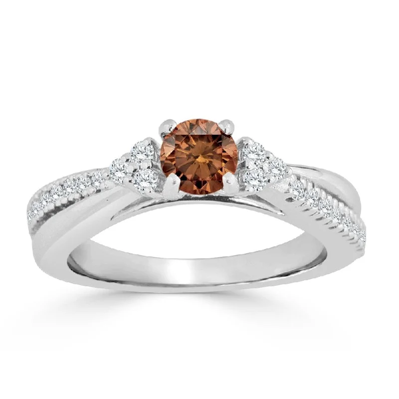 Engagement rings with mixed metal ruby bands -Auriya 14k Gold 3/4ct TDW Brown and White Diamond Engagement Ring