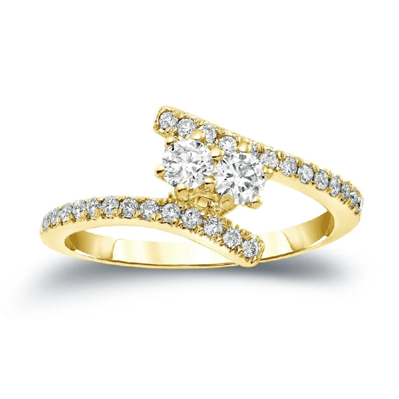 Engagement rings with yellow gold raw topaz -Auriya 14k Gold 3/4ct TDW Round 2-Stone Diamond Engagement Ring (J-K, I1-I2)