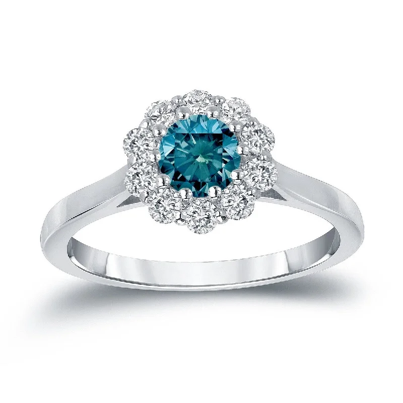 Engagement rings with asymmetrical halo of jade -Auriya 14k Gold 3/4cttw Blue Diamond Halo Engagement Ring (H-I, I1-I2)