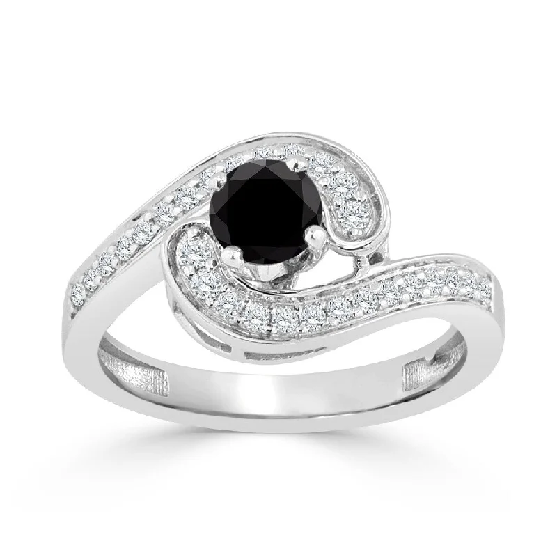 Engagement rings with two-tone sapphire bands -Auriya 14k Gold 3/4ctw Modern Halo Black Diamond Engagement Ring