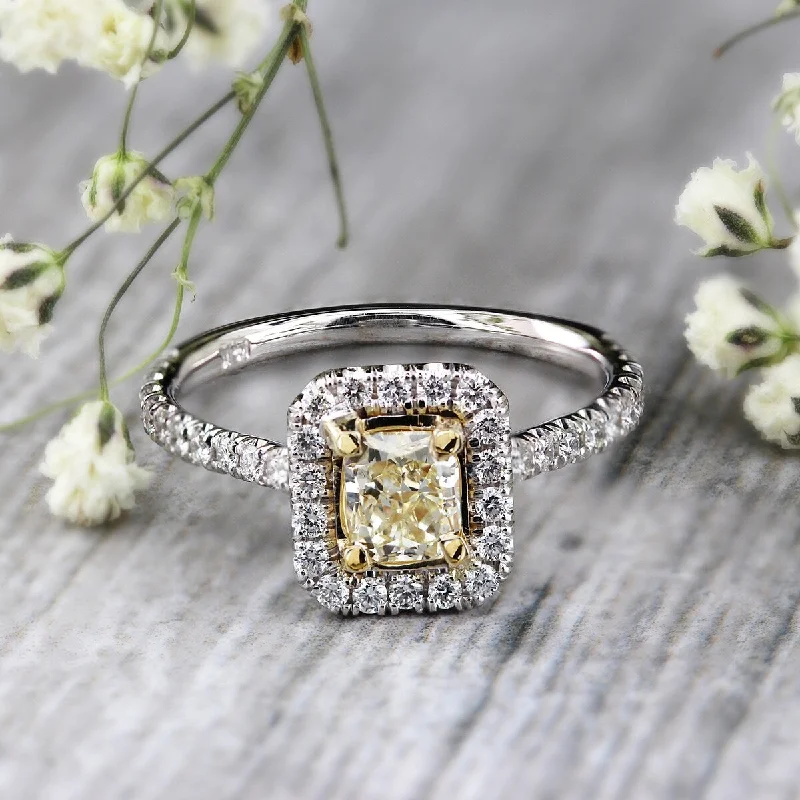 Engagement rings with vintage oxidized gold finish -Auriya 14k Gold 3/4ctw Radiant-cut Halo Yellow Diamond Engagement Ring