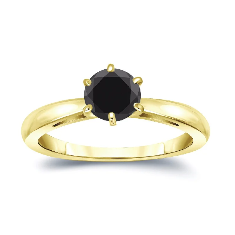 Engagement rings with asymmetrical halo of jade -Auriya 14k Gold 3/4ctw Round Solitaire Black Diamond Engagement Ring 6-Prong