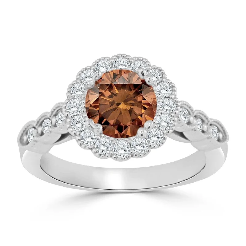 Engagement rings with classic round sapphire brilliance -Auriya 14k Gold Vintage Inspired 1 1/2ct TDW Round Brown Diamond Floral Halo Engagement Ring