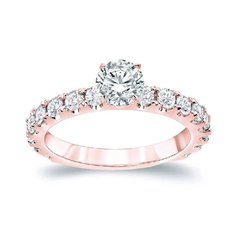 Rose gold engagement rings with shimmering moonstone -Auriya 14k Rose Gold 1 1/2ctw Classic Round Diamond Engagement Ring (H-I, SI1-SI2)