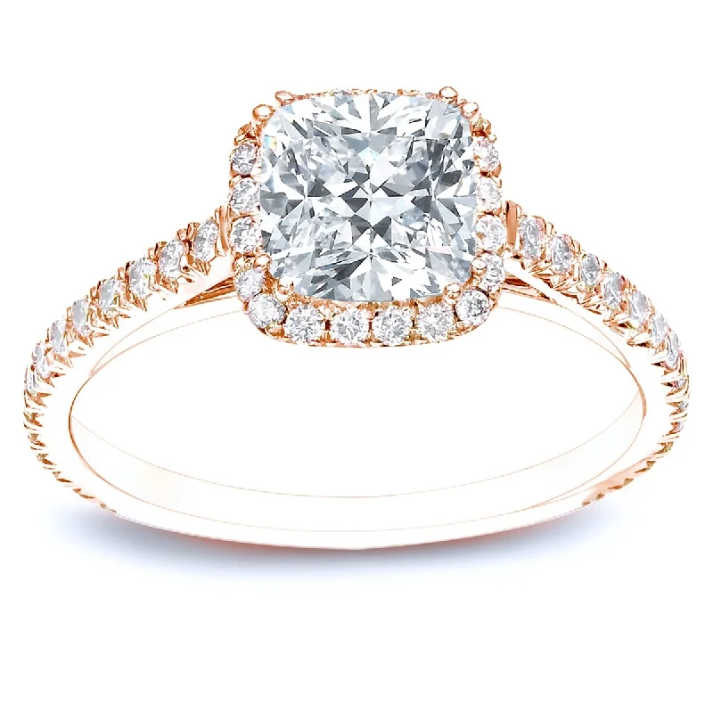 Engagement rings with halo of vibrant citrine -Auriya 14k Rose Gold 1 1/2ctw Cushion-cut Halo Diamond Engagement Ring