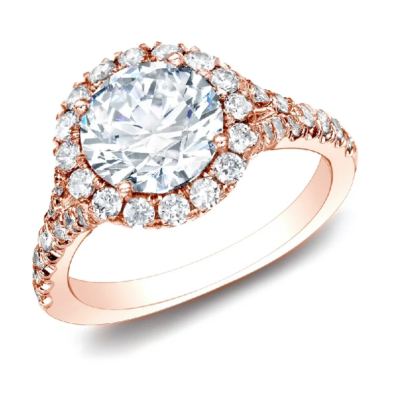 Engagement rings with cushion-cut aquamarine stones -Auriya 14k Rose Gold 1 1/2ctw Round Halo Diamond Engagement Ring