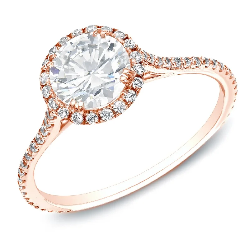 Engagement rings with double halo of opal -Auriya 14k Rose Gold 1 1/2ctw Round Halo Diamond Engagement Ring Certified