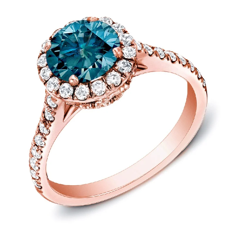 Engagement rings with floral halo of topaz -Auriya 14k Rose Gold 1 3/4ctw Halo Blue Diamond Engagement Ring