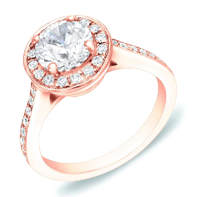 Custom engagement rings with engraved floral bands -Auriya 14k Rose Gold 1 3/4ctw Round Halo Diamond Engagement Ring Certified (H-I, SI1-SI2)