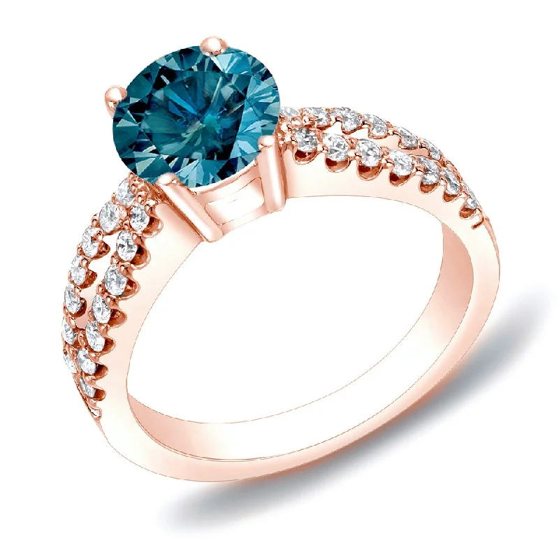 Engagement rings with twisted bands and diamonds -Auriya 14k Rose Gold 1ctw Modern Blue Diamond Engagement Ring (H-I, SI1-SI2)