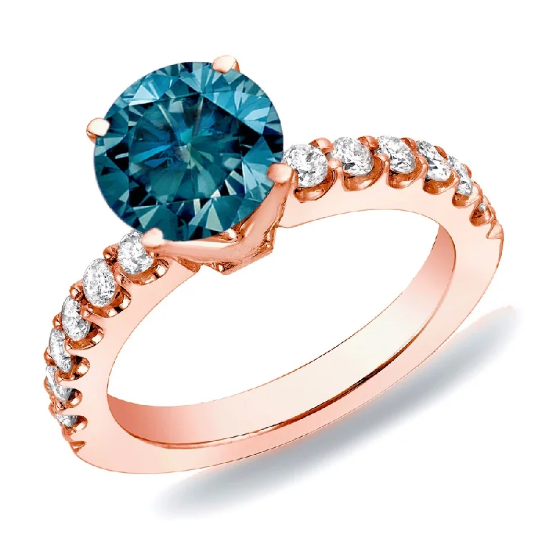 Engagement rings with subtle engraved turquoise bands -Auriya 14k Rose Gold 1ctw Round Blue Diamond Engagement Ring H-I, SI1-SI2