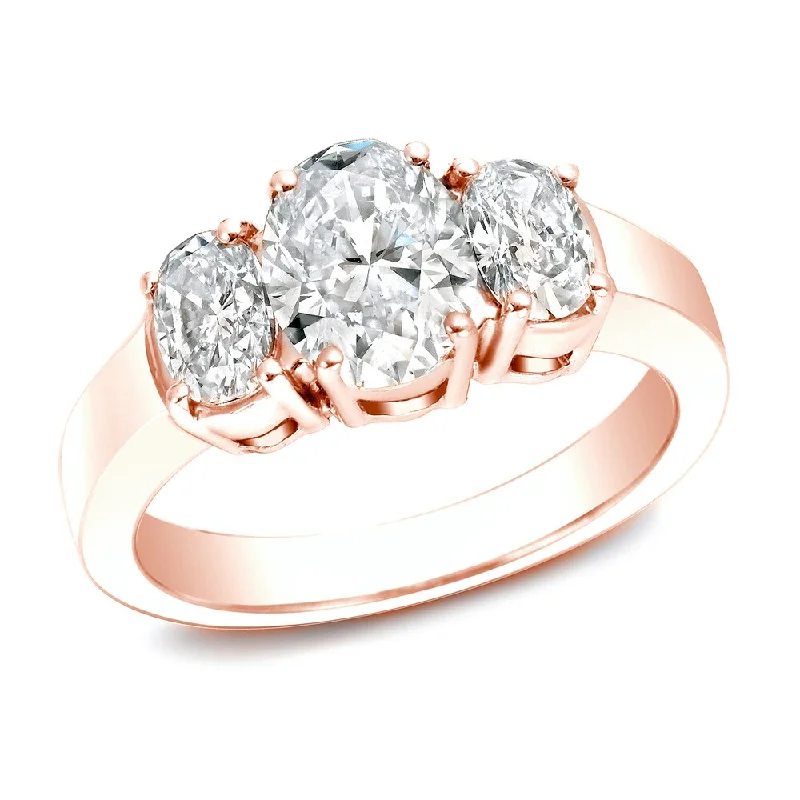 Engagement rings with bold rose-cut garnet stones -Auriya 14k Rose Gold 2 1/3ctw 3-Stone Oval Diamond Engagement Ring (I-J, VS1-VS2)