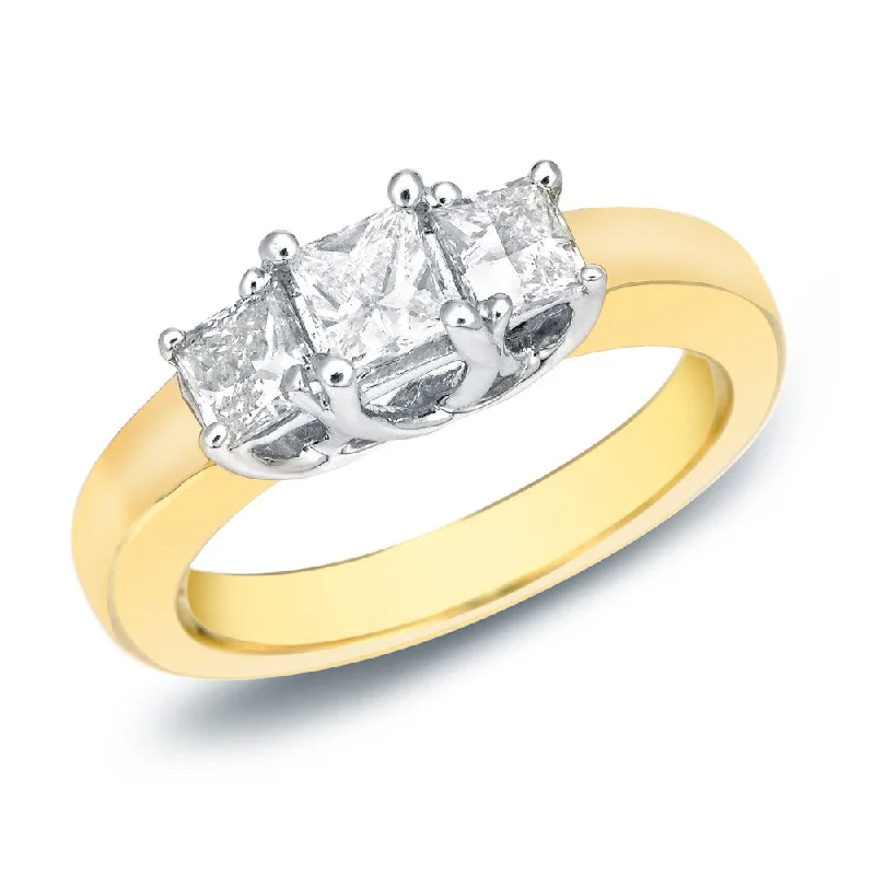 Engagement rings with sleek emerald-cut jade stones -Auriya 14k Two-Tone Gold 3/4ct TDW 3-Stone Princess-Cut Diamond Engagement Ring H-I, VS1-VS2