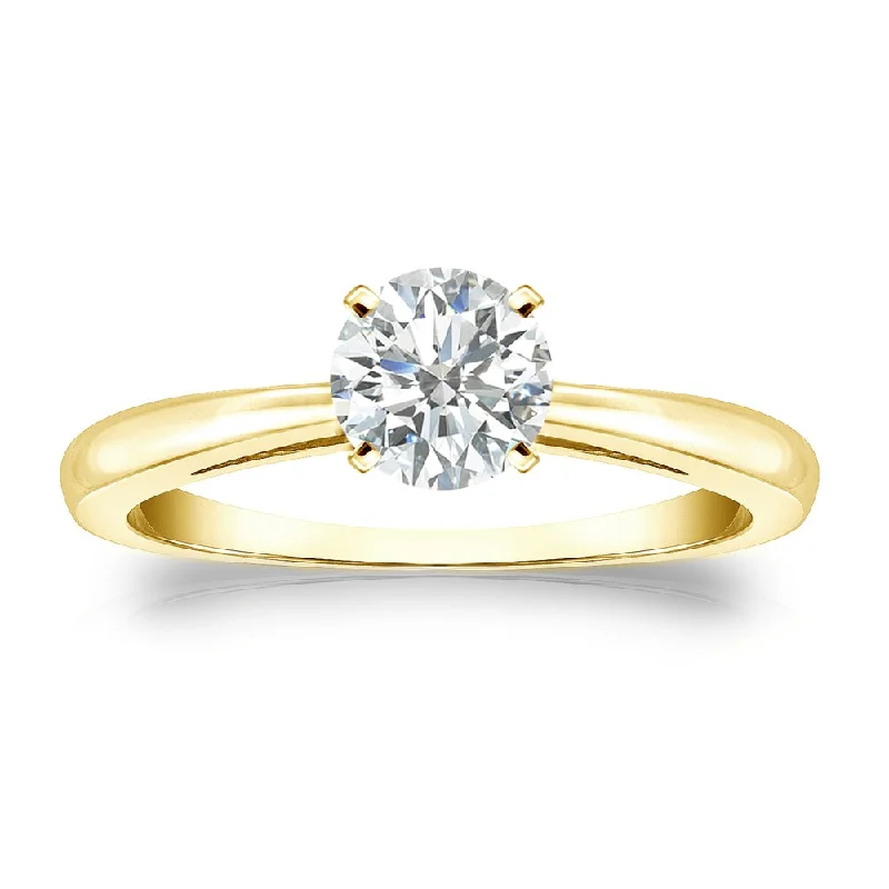 Engagement rings with classic pave garnet bands -Auriya 18k Gold 1/2ctw Round Solitaire Diamond Engagement Ring