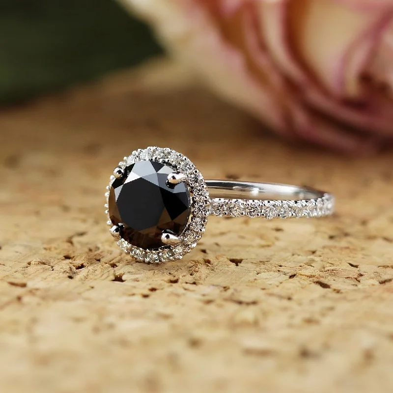 Engagement rings with vintage oxidized gold finish -Auriya 18k Gold 2 3/5ctw Halo Black Diamond Engagement Ring