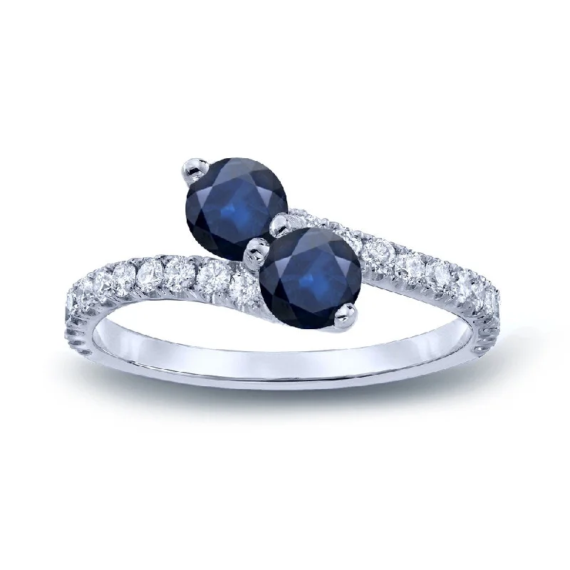 Engagement rings with trillion-cut moonstone gems -Auriya 1ctw Round 2 Stone Blue Diamond Engagement Ring 14K Gold