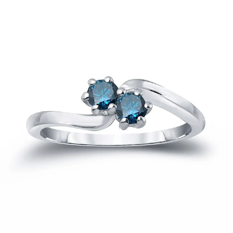 Engagement rings with sleek rose gold twists -Auriya 1ctw Round 2 Stone Blue Diamond Ring 14k Gold