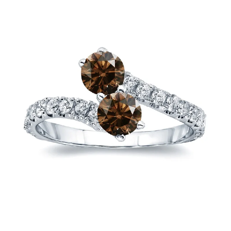 Engagement rings with sleek labradorite for glow -Auriya 2ctw Round 2-Stone Brown Diamond Engagement Ring 14K Gold