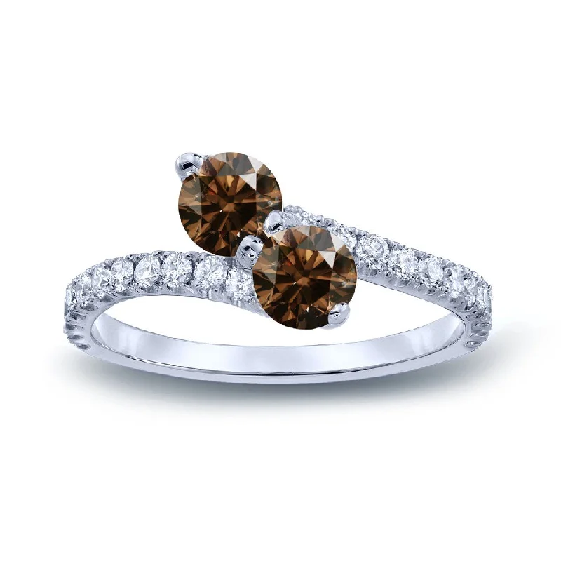 Engagement rings with hidden aquamarine stone accents -Auriya 2ctw Round 2-Stone Brown Diamond Engagement Ring 14K Gold (H-I, I1-I2)