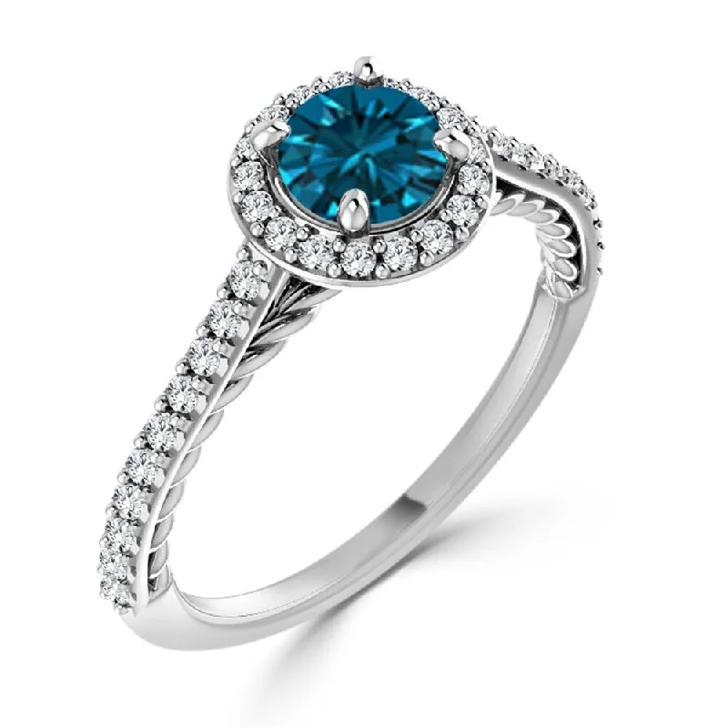 Engagement rings with pearl accents for elegance -Auriya 3/4ctw Rope Style Halo Blue Diamond Engagement Ring 10k Gold