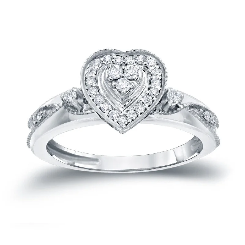 Engagement rings with art deco emerald settings -Auriya Heart Shaped Round Diamond Halo Engagement Ring 1/5cttw 14k Gold