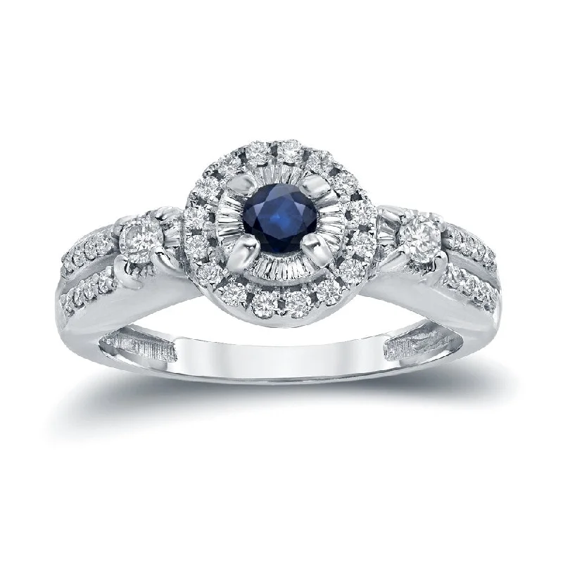 Engagement rings with trillion-cut moonstone gems -Auriya Illusion Set 1/8ct Blue Sapphire and 1/4ct Diamond Halo Engagement Ring 14k Gold (H-I, I1-I2)