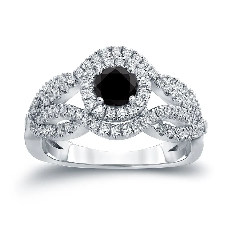 Engagement rings with modern black onyx center -Auriya Infinity 1ct TDW Round Black Diamond Halo Engagement Ring 14k Gold (H-I, I1-I2)