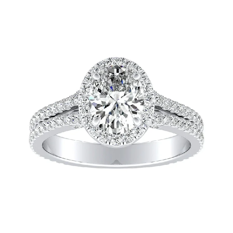 Custom engagement rings with engraved floral bands -Auriya Platinum 1 1/10ctw Oval-cut Halo Diamond Engagement Ring