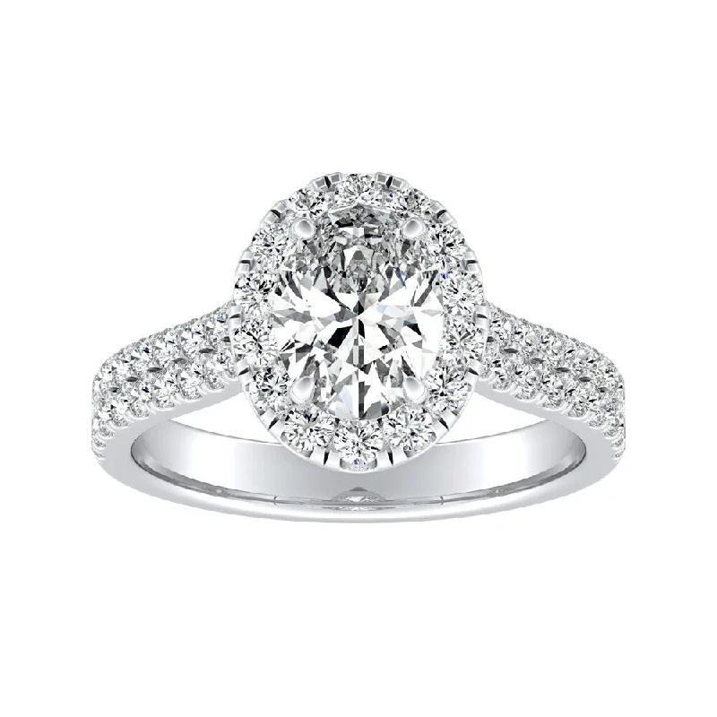 Custom engagement rings with engraved floral bands -Auriya Platinum 1 1/2ctw Oval-cut Halo Diamond Engagement Ring (I-J, I1-I2)