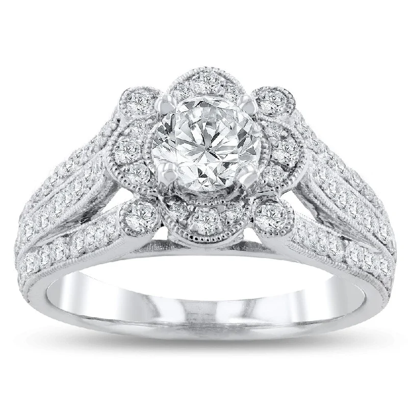 Engagement rings with engraved initials inside bands -Auriya Platinum 1 1/3ctw Unique Vintage Diamond Engagement Ring (F, I1) (D-F, VS1-VS2)