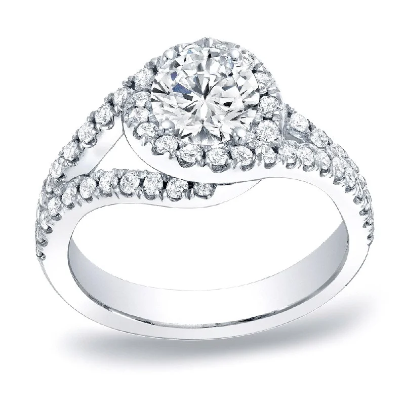 Engagement rings with vintage-inspired claw prongs -Auriya Platinum 1 1/4ct TDW Round Diamond Halo Engagement Ring (H-I, SI1-SI2)